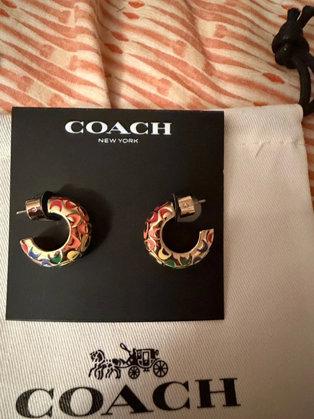Coach Multicolor Enamel C-Shape Hoop Earrings - Picture 1 of 4